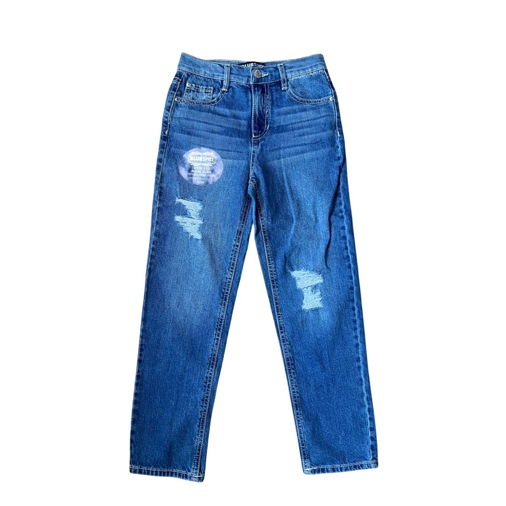 Blue Spice Girls Size 8 Distressed Mom Jeans Medium Wash High Rise Stretch Flex
